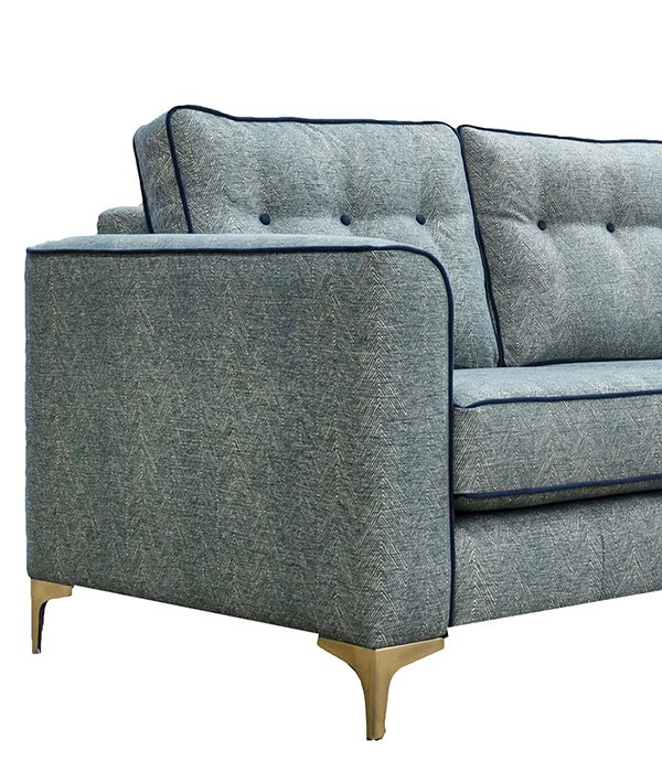 Boland 3 Seater Side in Loisa Herringbone, Piped in Plush Indigo, Silver Collection Fabric - 405629