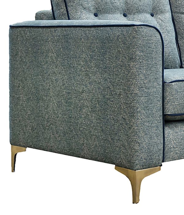 Boland 3 Seater Side in Loisa Herringbone, Piped in Plush Indigo, Silver Collection Fabric - 405629