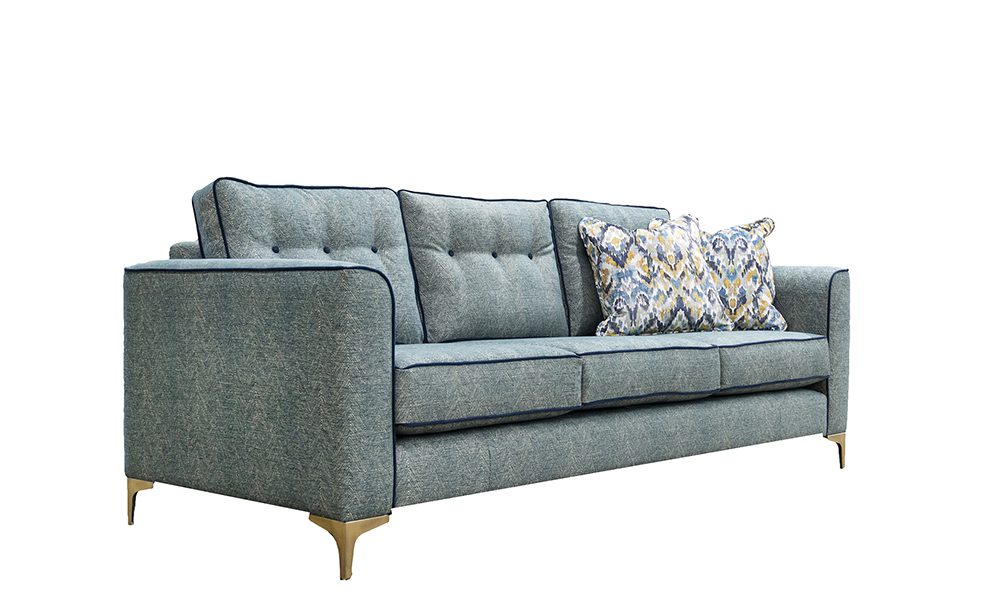 Boland 3 Seater in Loisa Herringbone, Piped in Plush Indigo, Silver Collection Fabric - 405629