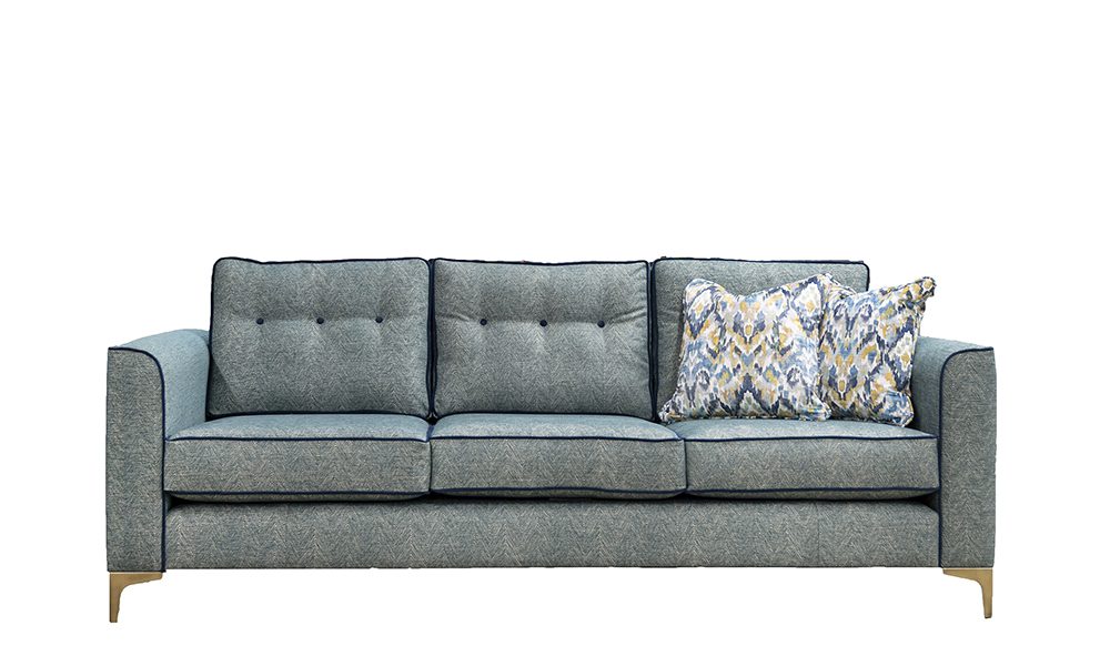 Boland 3 Seater in Loisa Herringbone, Piped in Plush Indigo, Silver Collection Fabric - 405629