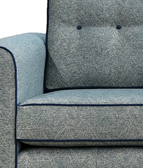 Boland 3 Seater in Loisa Herringbone, Piped in Plush Indigo, Silver Collection Fabric - 405629