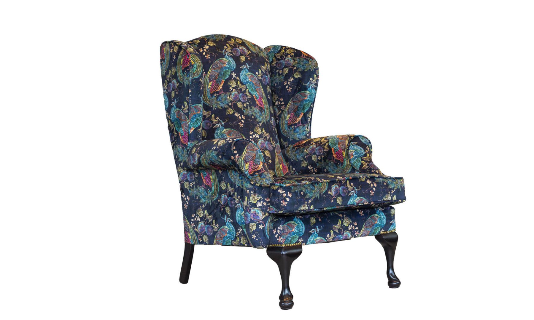 Queen Anne Chair in Peacock Navy, Platinum Collection Fabric