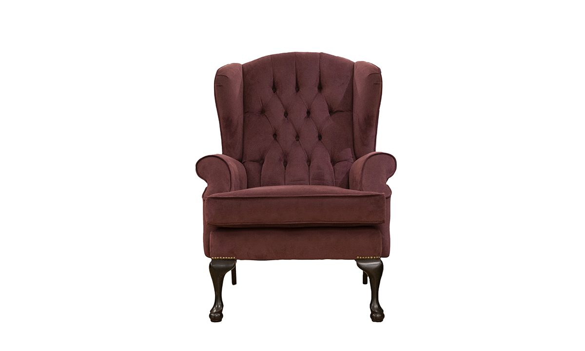 Queen Anne Chair Deep Button Back in Plush Brinjal