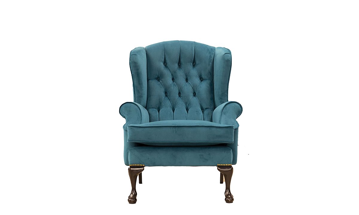 Queen Anne Chair Deep Button Back in Plush Mallard