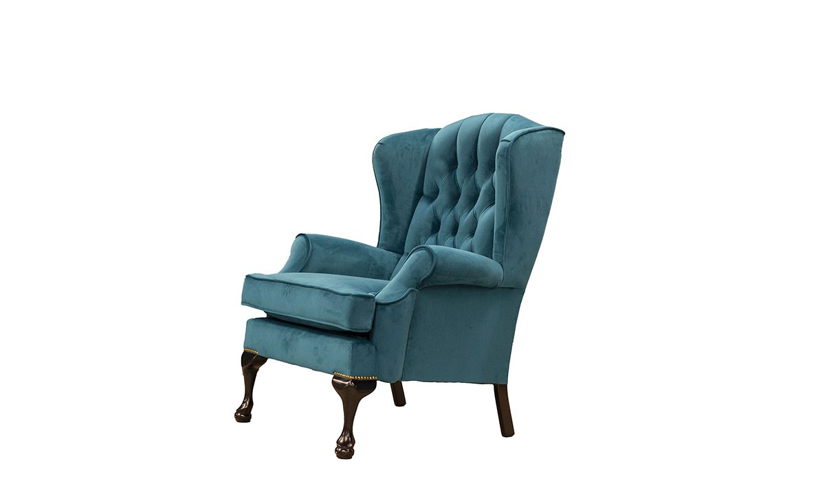 Queen Anne Chair Deep Button Back in Plush Mallard