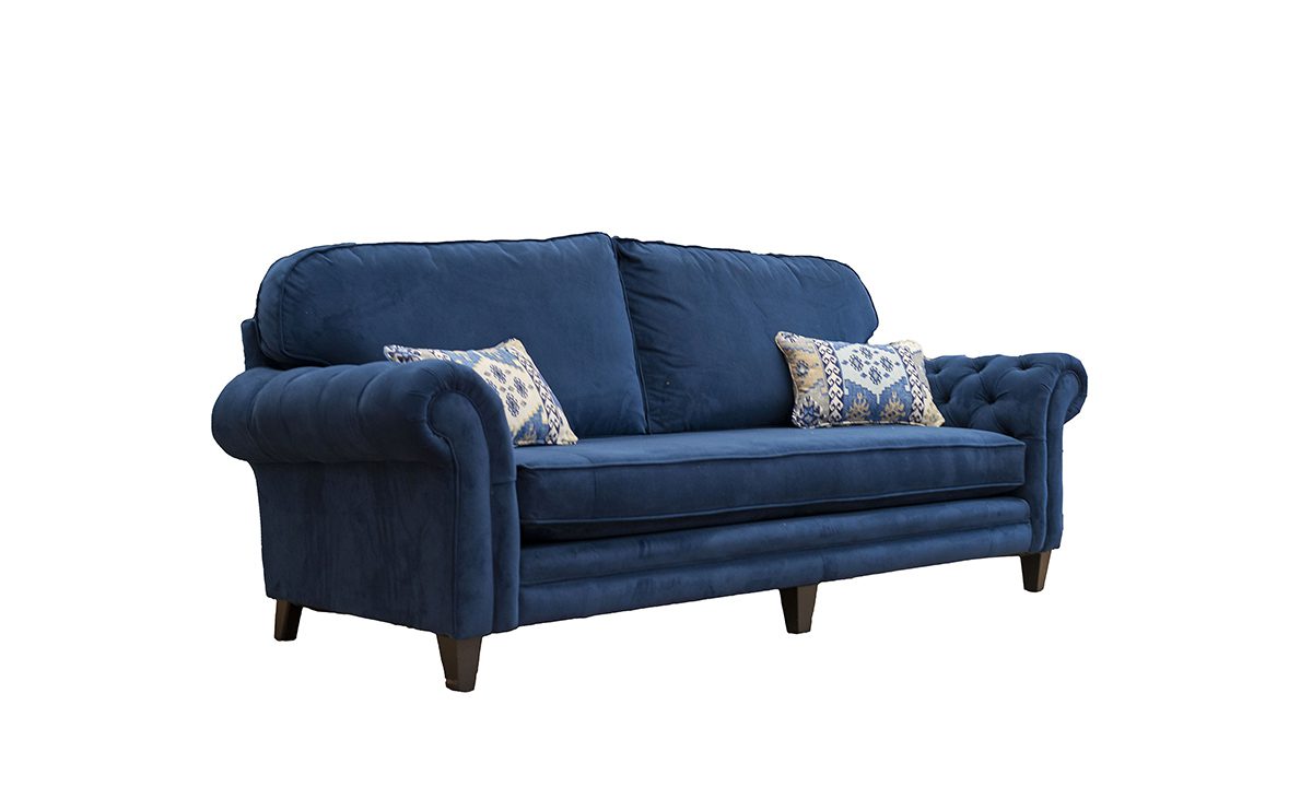 Bespoke Louis Grand Sofa Deep Button Arms, Bench Seat in Plush Indigo - 519669