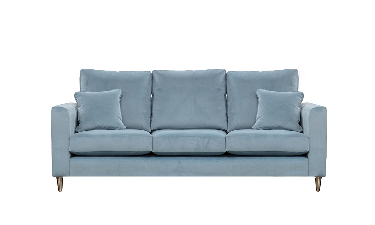 Nolan 3 Seater Sofa in Plush Airforce - Back Cushions Raised