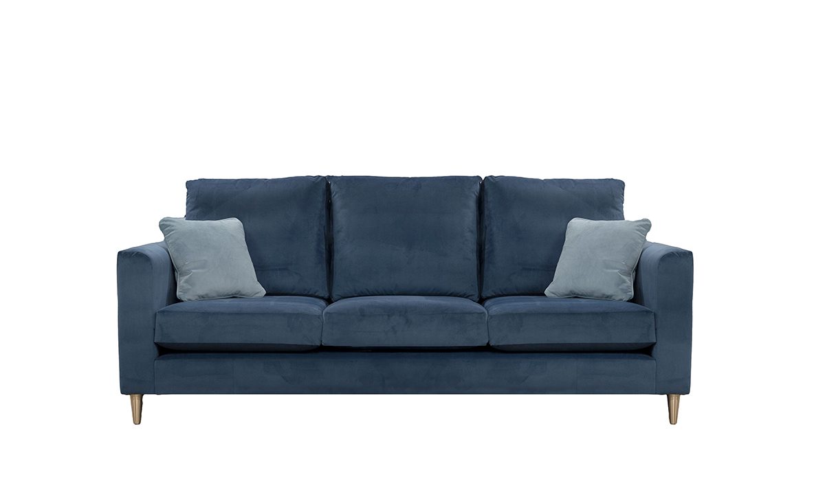Nolan 3 Seater Sofa in Plush Indigo - Back Cushions Raised