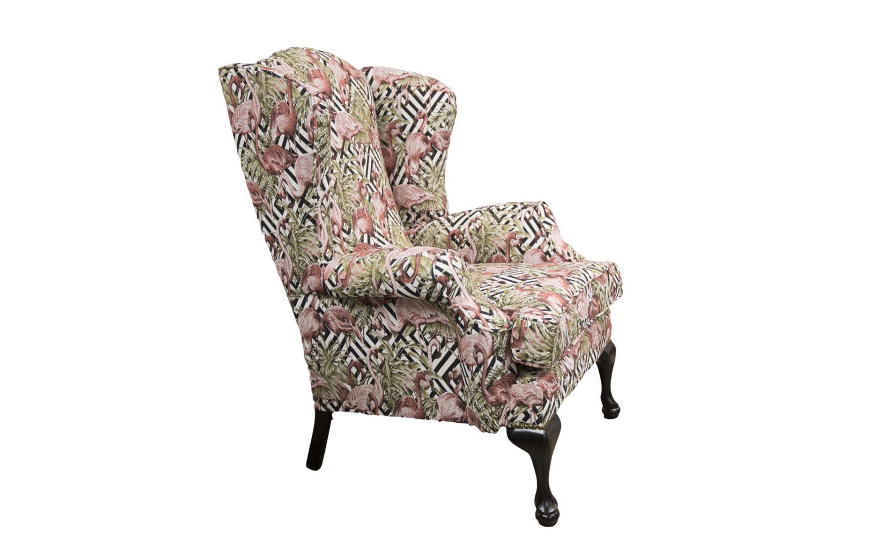 Queen Anne Chair in Flamingo Brick, Gold Collection Fabric