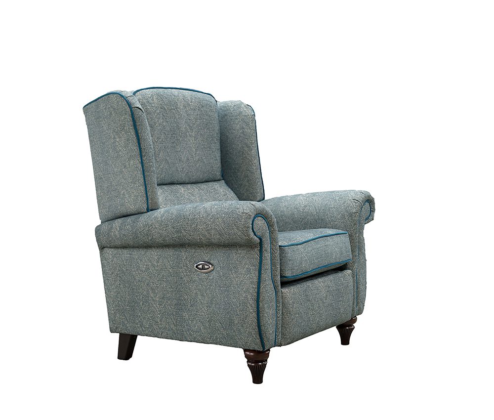 Greville Recliner Motoried in Loisa Herringbone Ocean, Silver Collection Fabric ,