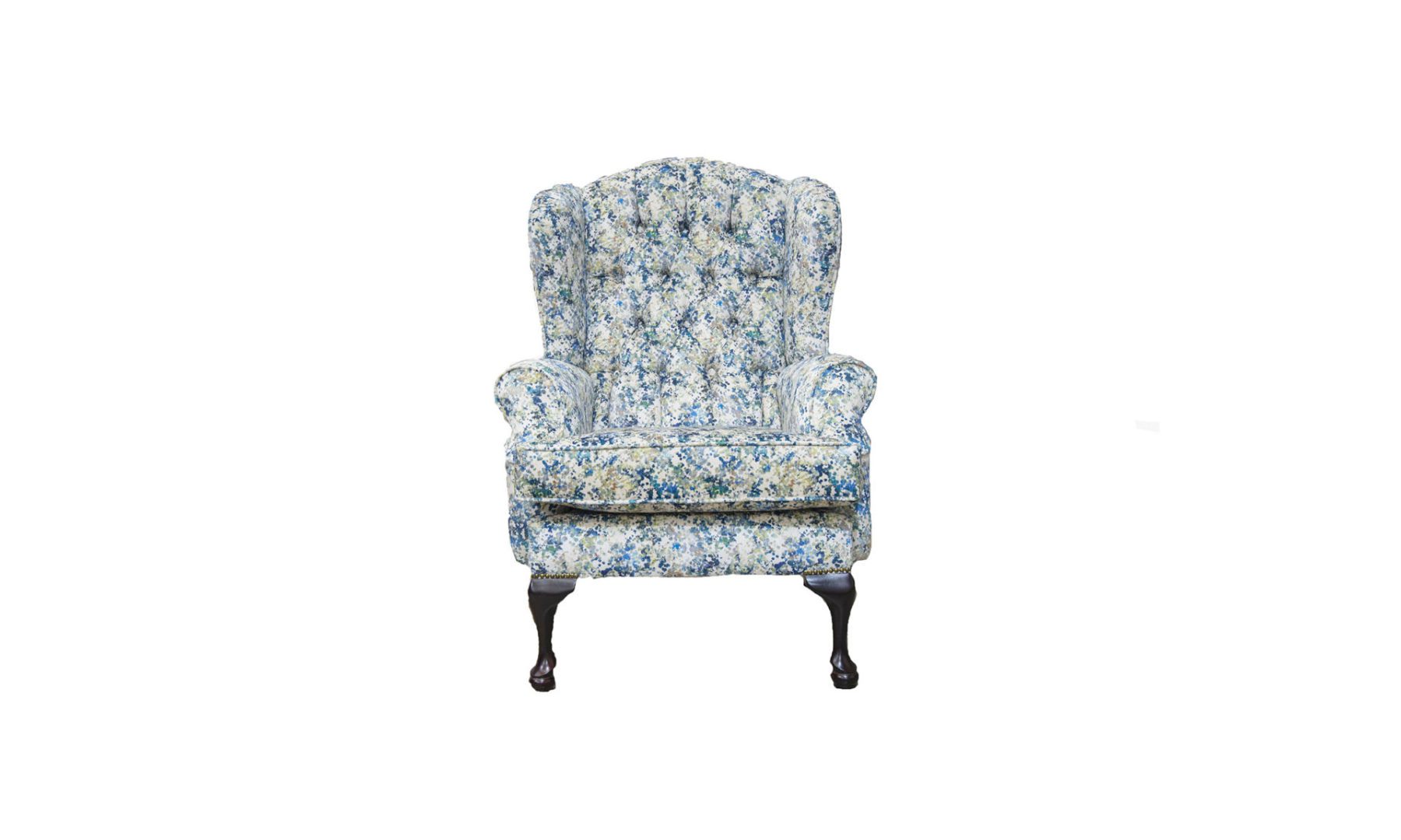 Queen Anne Chair Deep Button Back in Art of Loom, Utopia Monet Saison Winter, Platinum Plus Collection Fabric