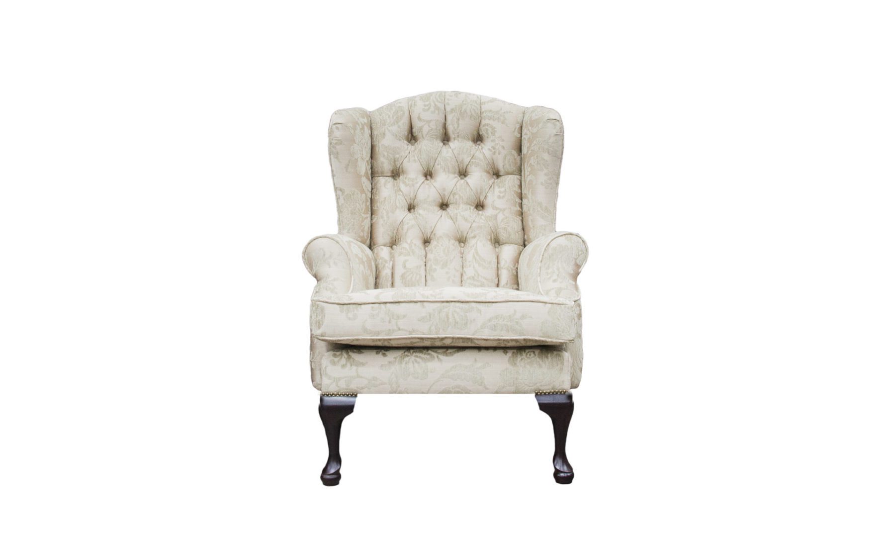 Queen Anne Chair Deep Button Back in Burton Champagne Pattern