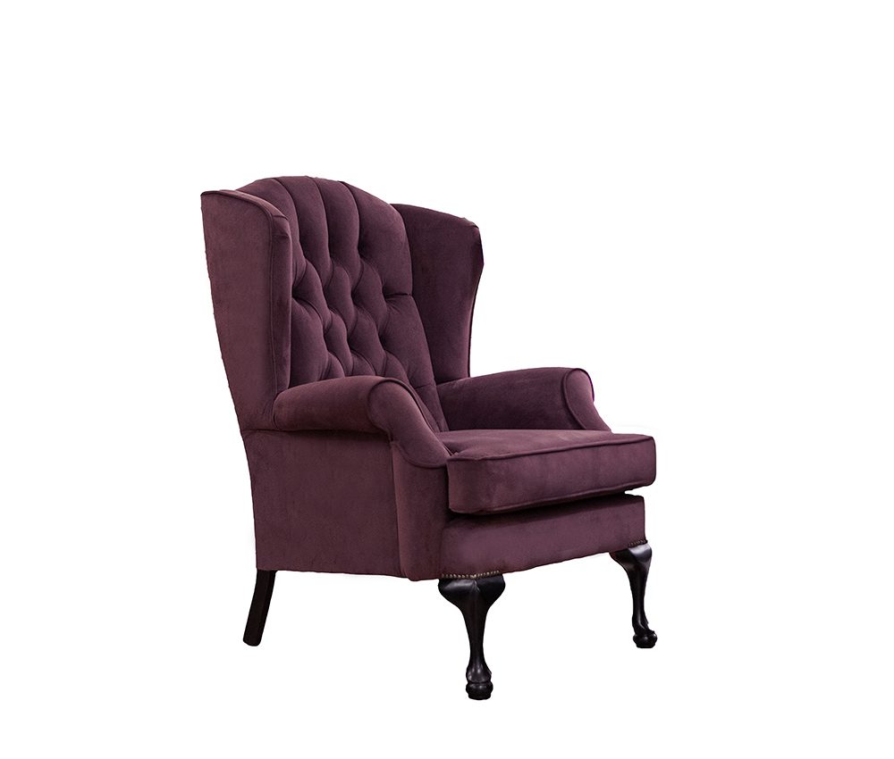 Queen Anne Chair Deep Button Back,Plush Brinjal