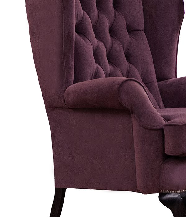 Queen Anne Chair Deep Button Back,Plush Brinjal