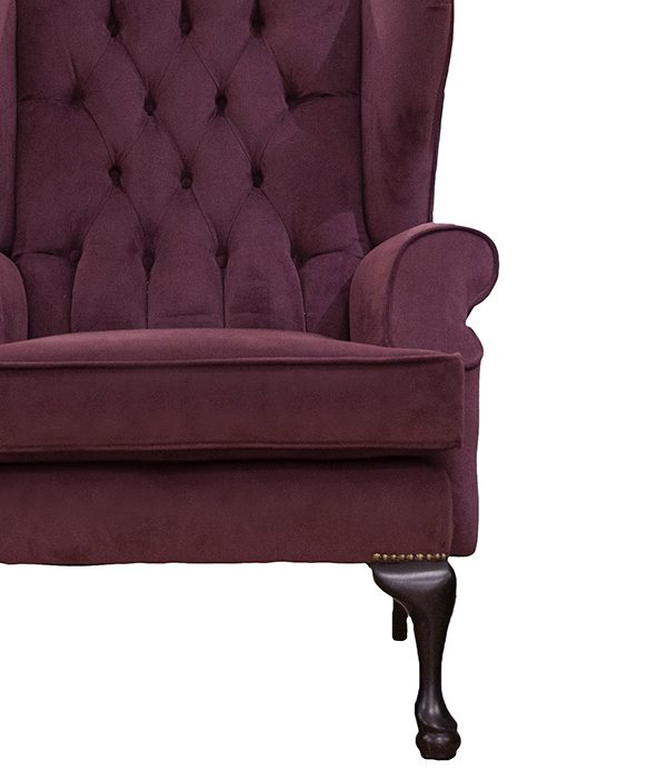 Queen Anne Chair Deep Button Back,Plush Brinjal