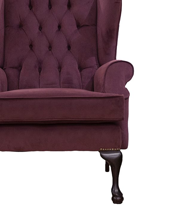Queen Anne Chair Deep Button Back,Plush Brinjal