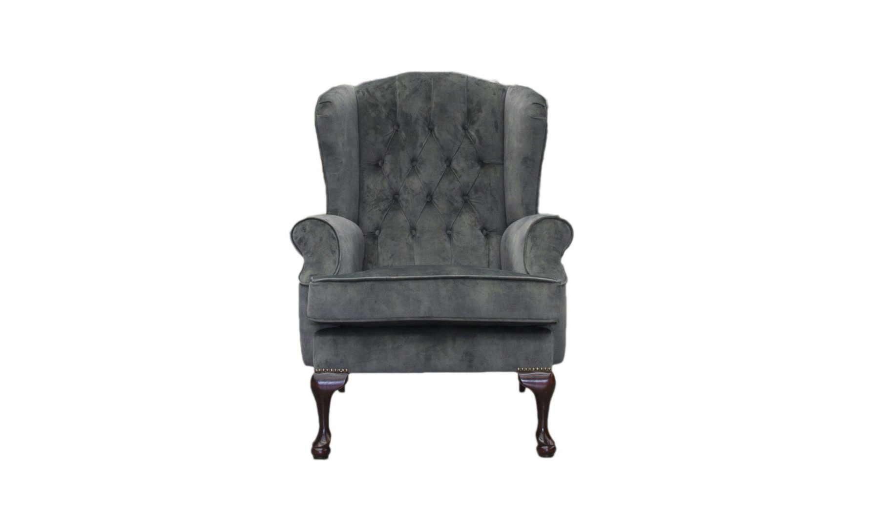 Queen Anne Chair Deep Button Back in Lovely Jade, Gold Collection Fabric