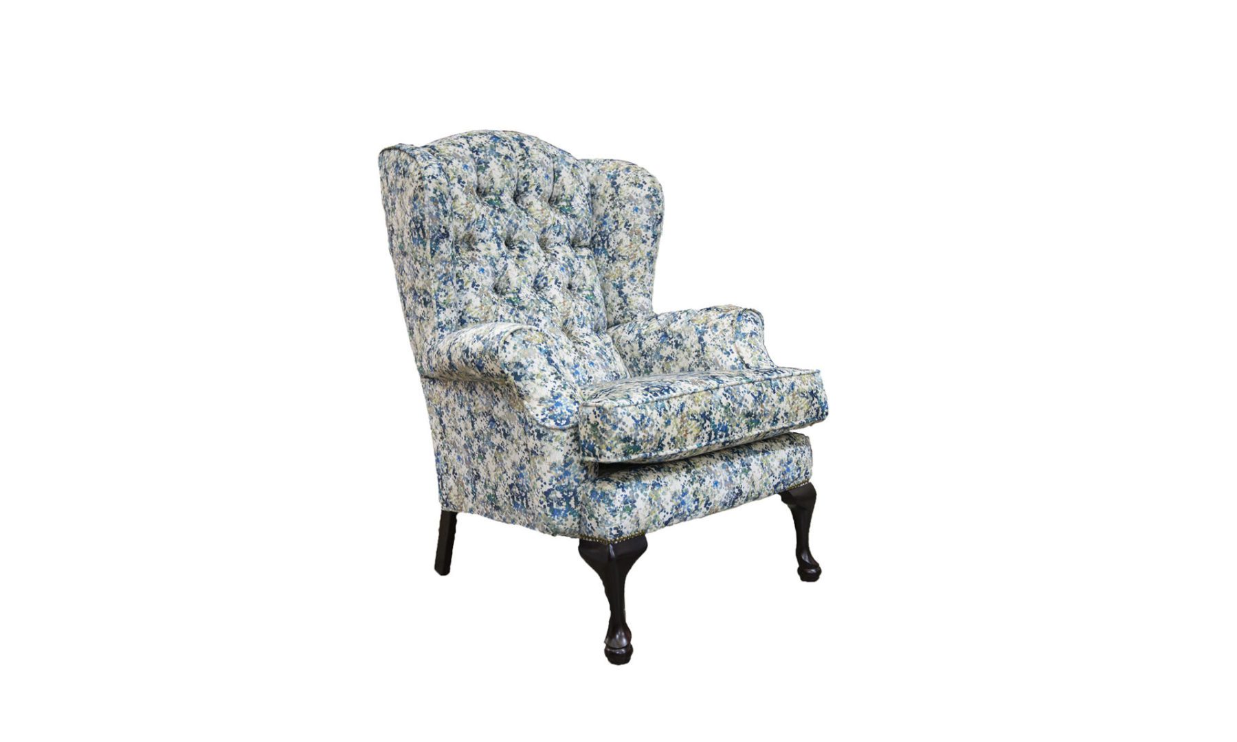 Queen Anne Chair Deep Button Back in Art of Loom, Utopia Monet Saison Winter, Platinum Plus Collection Fabric