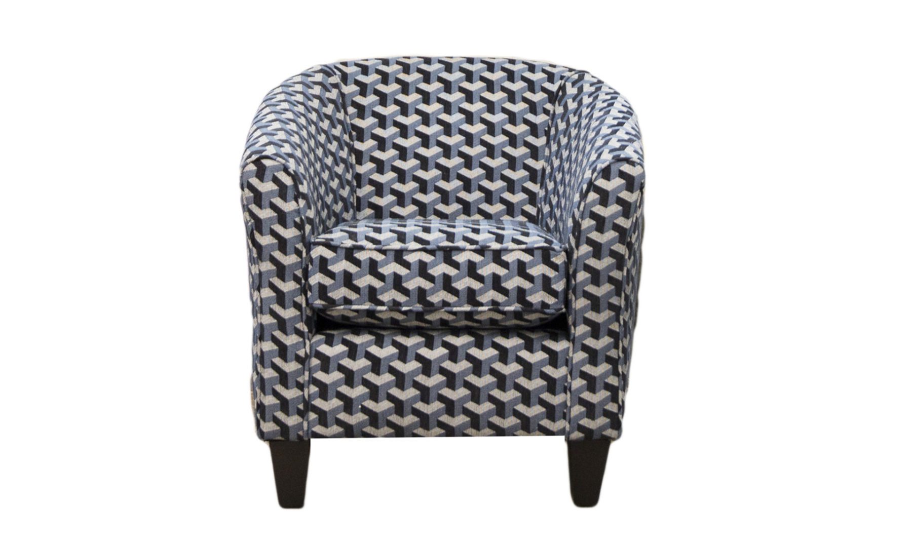 Tub Chair in Levonne Navy, Silver Collection of Fabrics