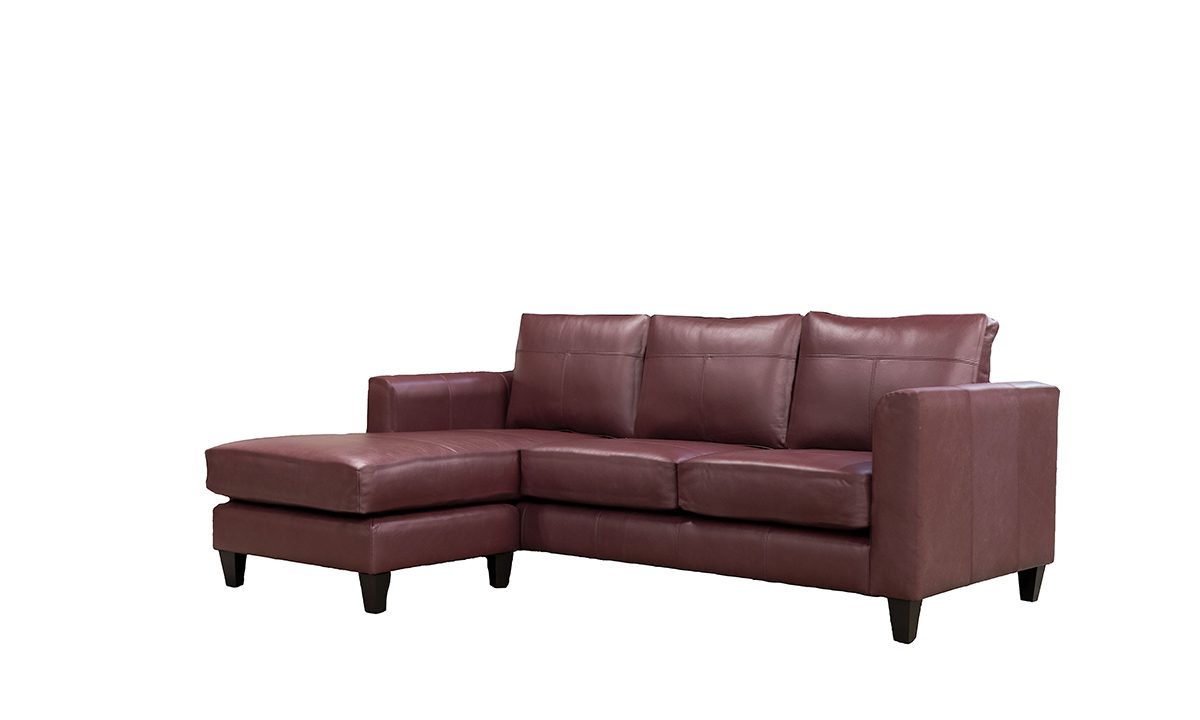 Leather Solo 3 Seater Chaise End Sofa, Capri Burgundy - 520989