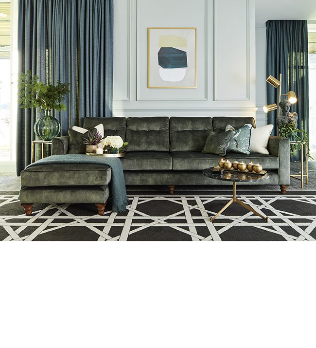 Boland 4 Seater Chaise End Sofa in Lovely Jade