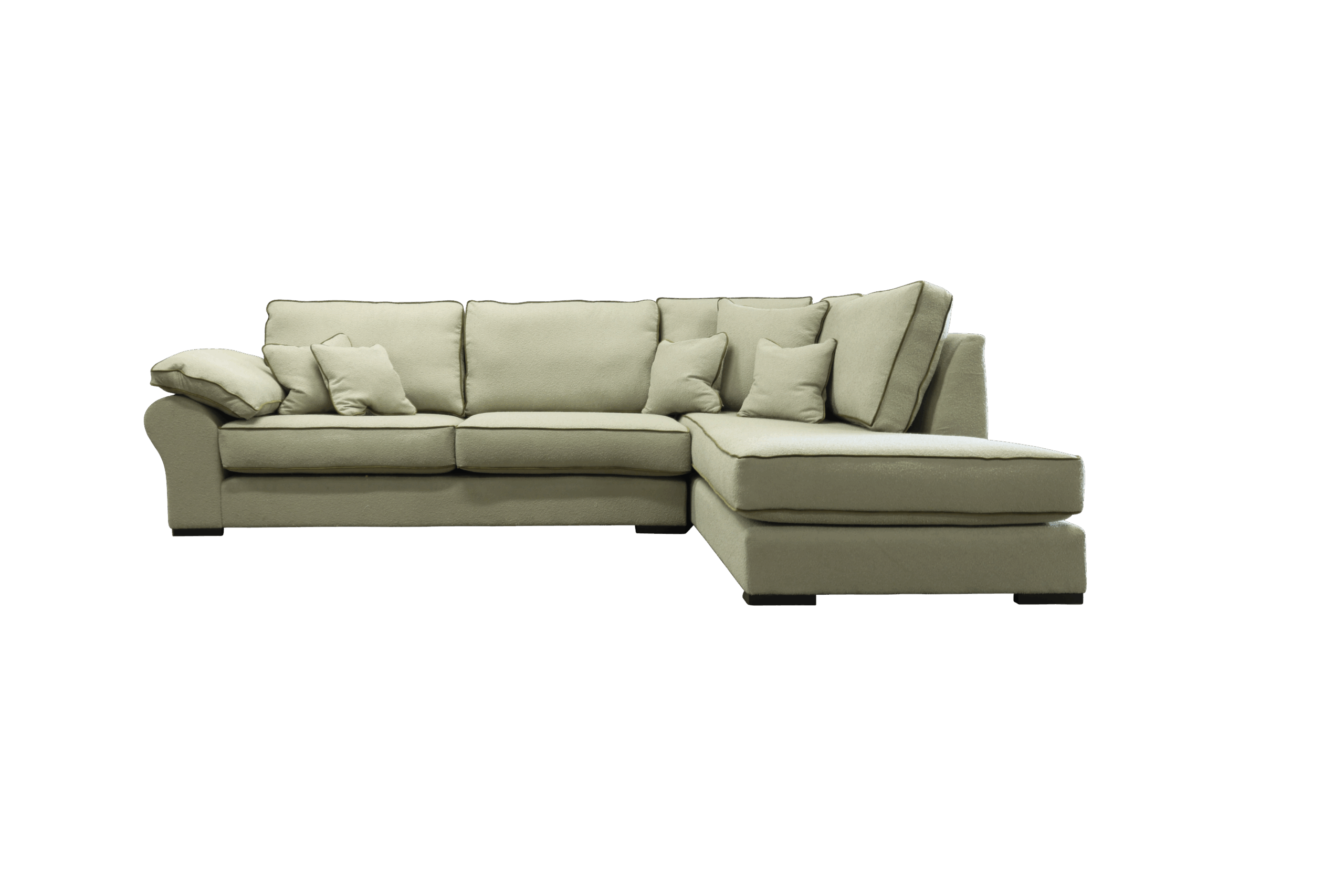 Atlas Chaise Sofa in Coco  Sage Contrast Piped in Lovely Moss