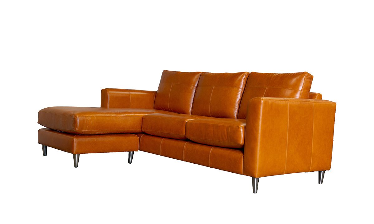 Leather Solo 3 Seater Chaise End Sofa in Mustang Pumpkin - 521782