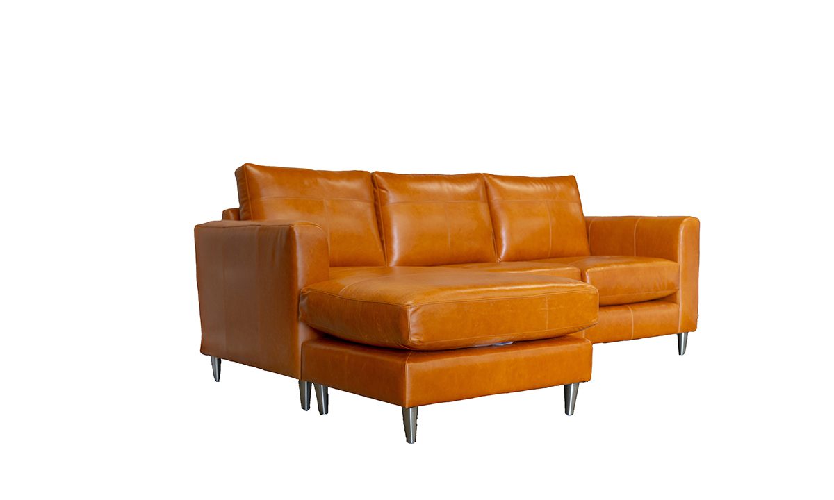 Leather Solo 3 Seater Chaise End Sofa in Mustang Pumpkin - 521782
