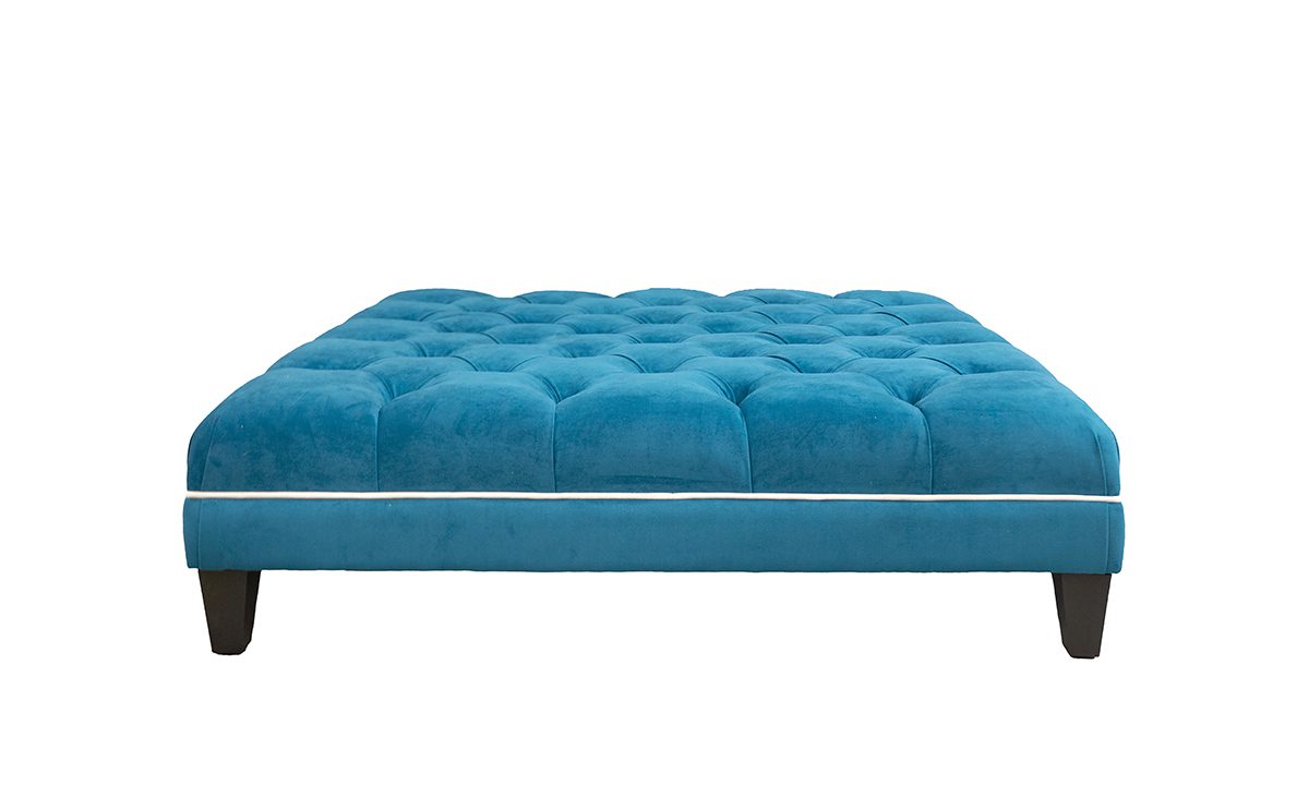 Bespoke Ottogrand Deep Button Footstool in Plush Mallard