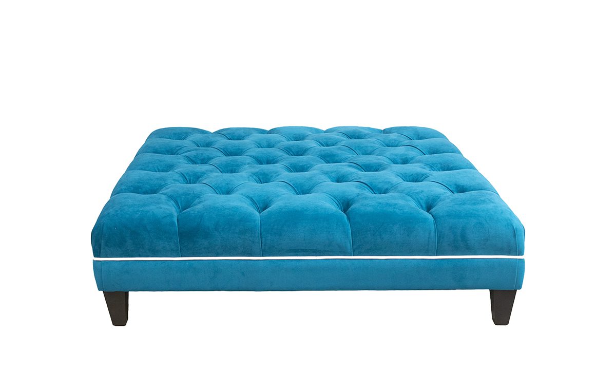 Bespoke Ottogrand Deep Button Footstool in Plush Mallard