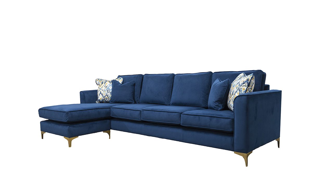 Nolan 4 Seater Chaise End Sofa in Plush Indigo 