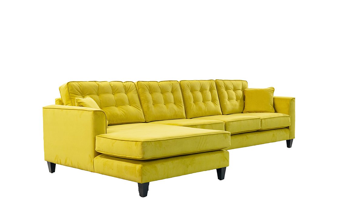 Boland 4 Seater Chaise End Sofa in Plush Turmeric