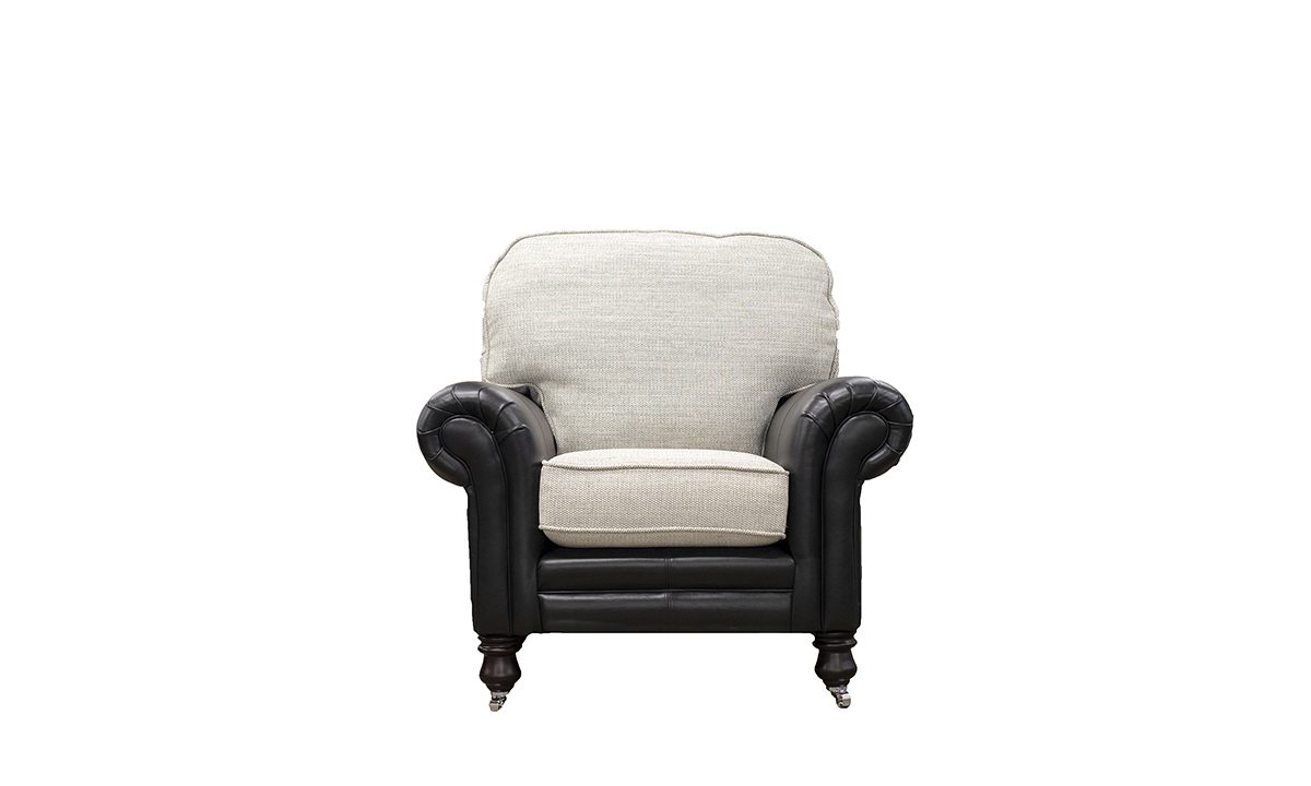 Eloise Chair in Mustang Black Leather & Bravo Cream Linen - 521388