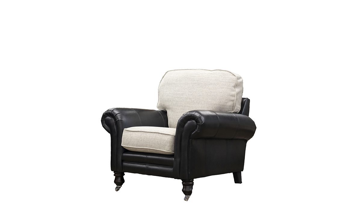 Eloise Chair in Mustang Black Leather & Bravo Cream Linen - 521388