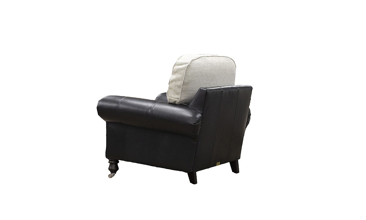Eloise Chair in Mustang Black Leather & Bravo Cream Linen - 521388
