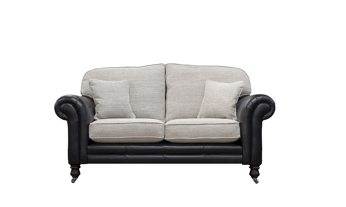 Eloise 2 Seater Sofa in Mustang Black Leather & Bravo Cream Linen - 521388