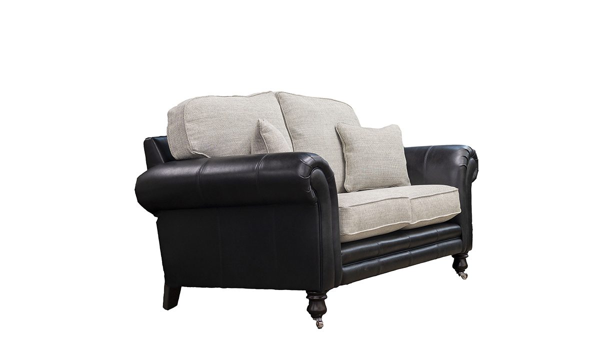 Eloise 2 Seater Sofa in Mustang Black Leather & Bravo Cream Linen - 521388