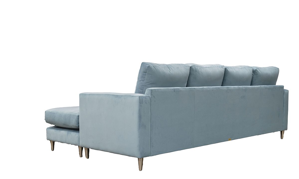 Nolan 3 Seater Chaise End Sofa, Bespoke, Self Seamed, High Back Cushions, Plush Airforce 