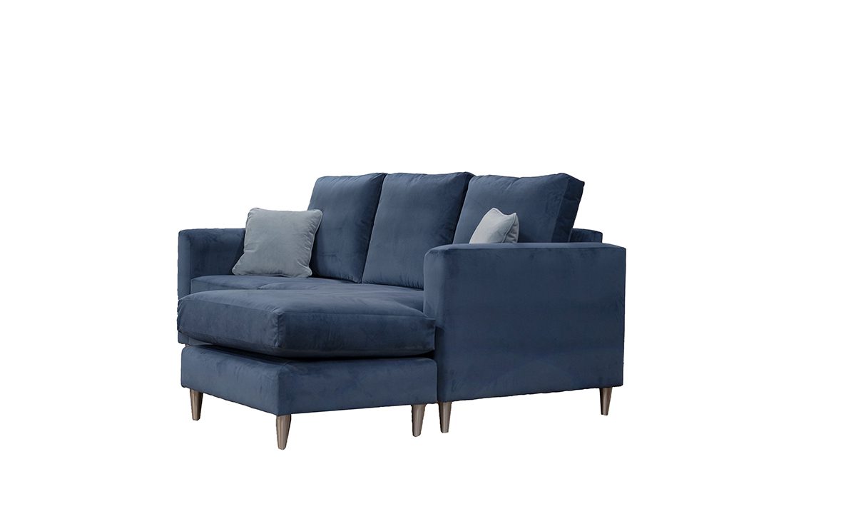 Nolan 3 Seater Chaise End Sofa, Bespoke, Self Seamed, High Back Cushions, Plush Indigo 