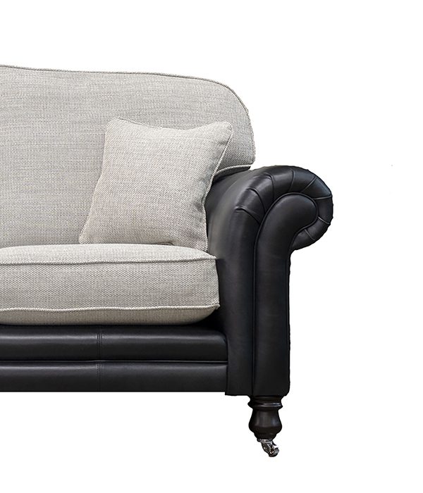 Eloise 2 Seater Sofa in Mustang Black Leather & Bravo Cream Linen - 521388