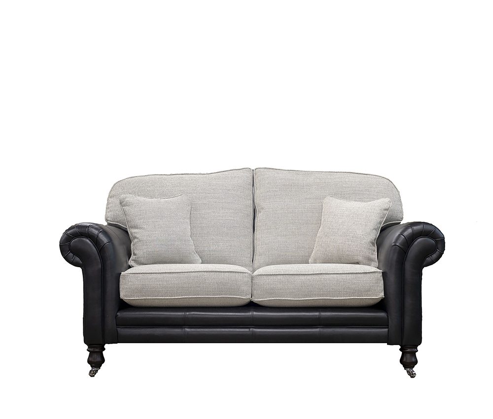 Eloise 2 Seater Sofa in Mustang Black Leather & Bravo Cream Linen - 521388