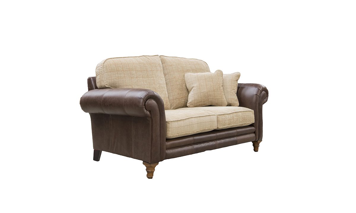 Eloise 2 Seater Sofa, Mustang Dark Brown Leather & JBrown Skye 4 Check