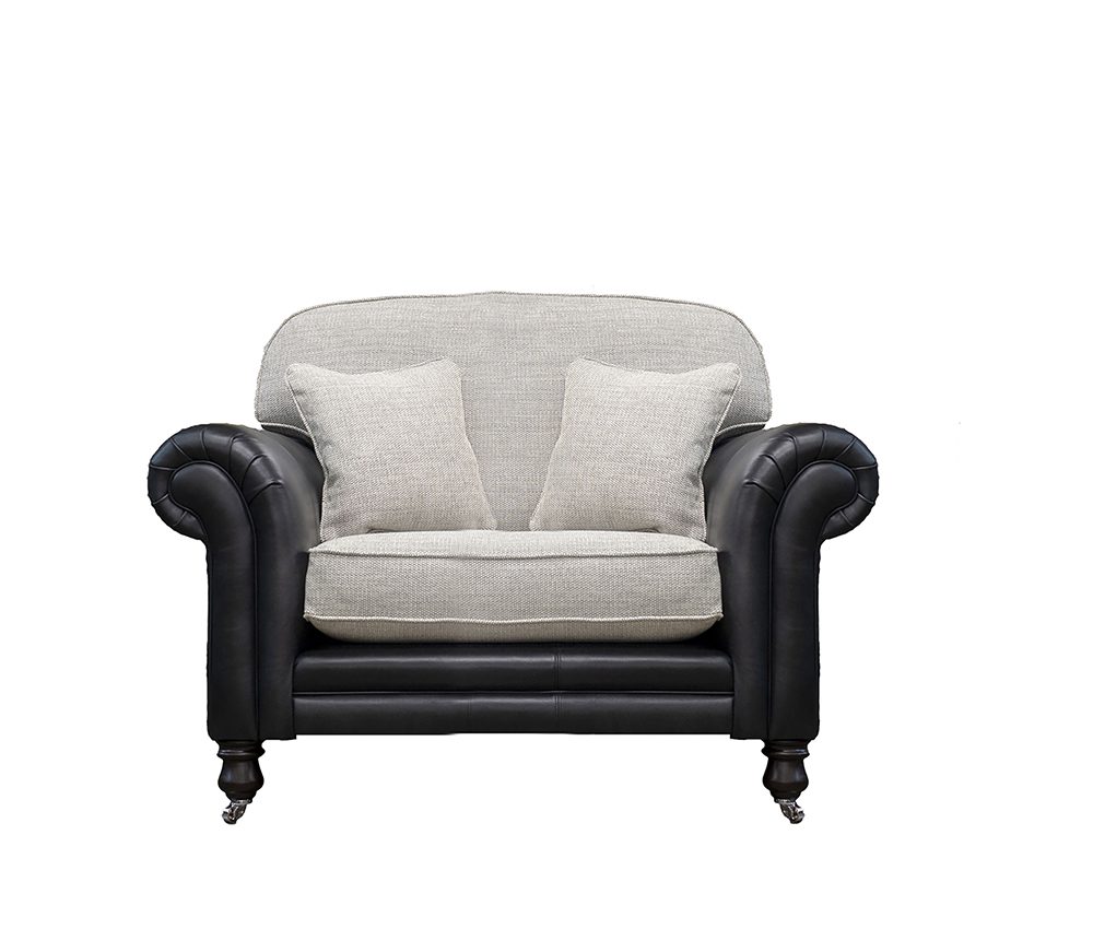 Eloise love Seater Sofa in Mustang Black Leather & Bravo Cream Linen - 521388