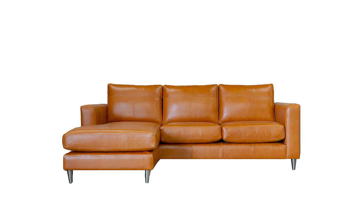 Leather Solo 3 Seater Chaise End Sofa in Mustang Pumpkin - 521782