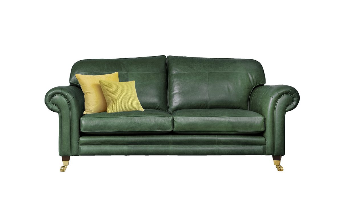 Leather Louis 3 Seater Sofa in Mustang Emerald 