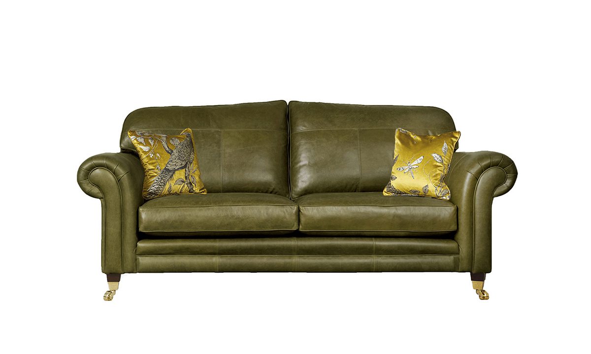 Leather Louis 3 Seater Sofa in Mustang Olive