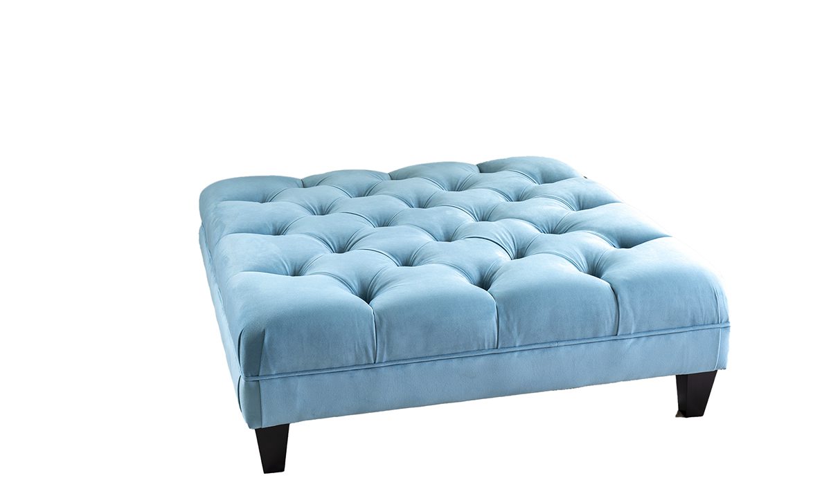 Ottogrand  Deep Button Footstool in Plush Airforce