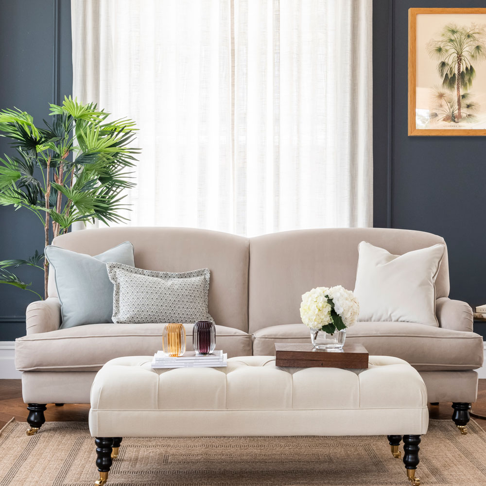 Ottolong Deep Button Footstool in Plush Ivory