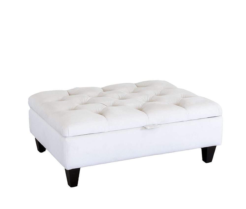 Ottoman Stoarge Deep Button Plush Bone