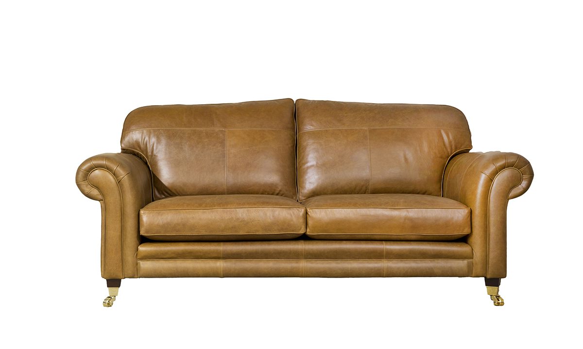 Leather Louis 3 Seater Sofa in Mustang Light Tan